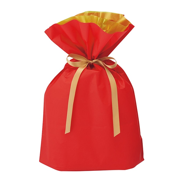 【20枚】 梨地リボン付きギフトバッグ レッド 17×28[18]×底マチ8cm