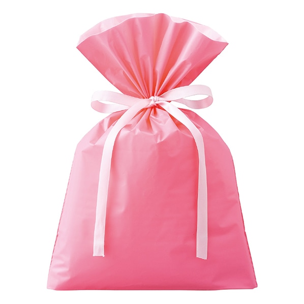 【20枚】 梨地リボン付きギフトバッグ ピンク 17×28[18]×底マチ8cm
