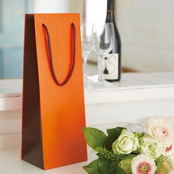 【10枚】HEIKO 紙袋 ブライトバッグ ワイン用 黒×ワイン オレンジ×茶 黒×ワイン