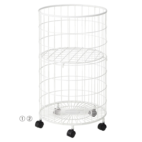 円型バスケットワゴン 深型 ホワイト〔ストエキオリジナル〕 中間棚