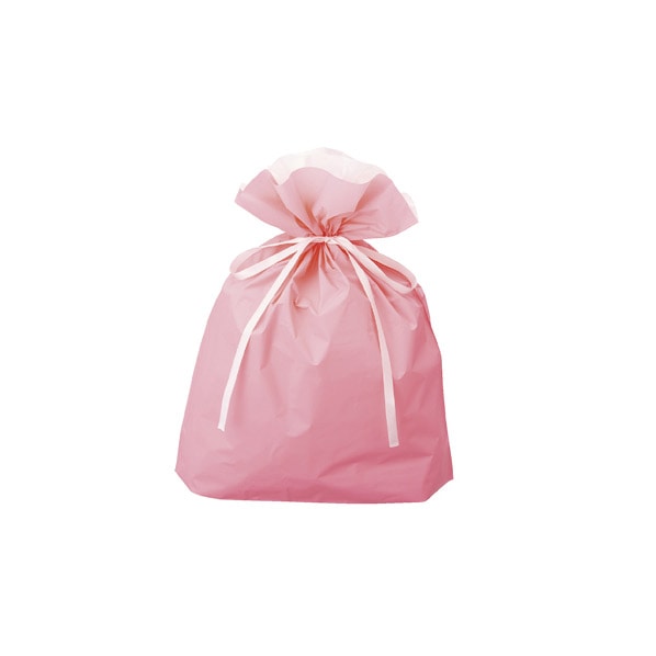 【20枚】梨地リボン付きギフトバッグ ピンク 幅31×高さ43[30]×底マチ12cm 