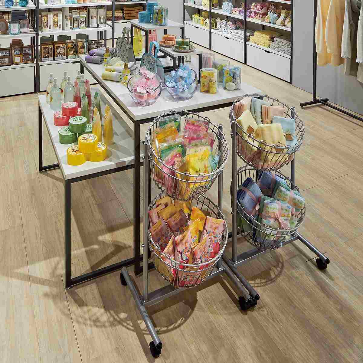 丸型投げ込みバスケット2段 〔ストエキオリジナル〕 ホワイト