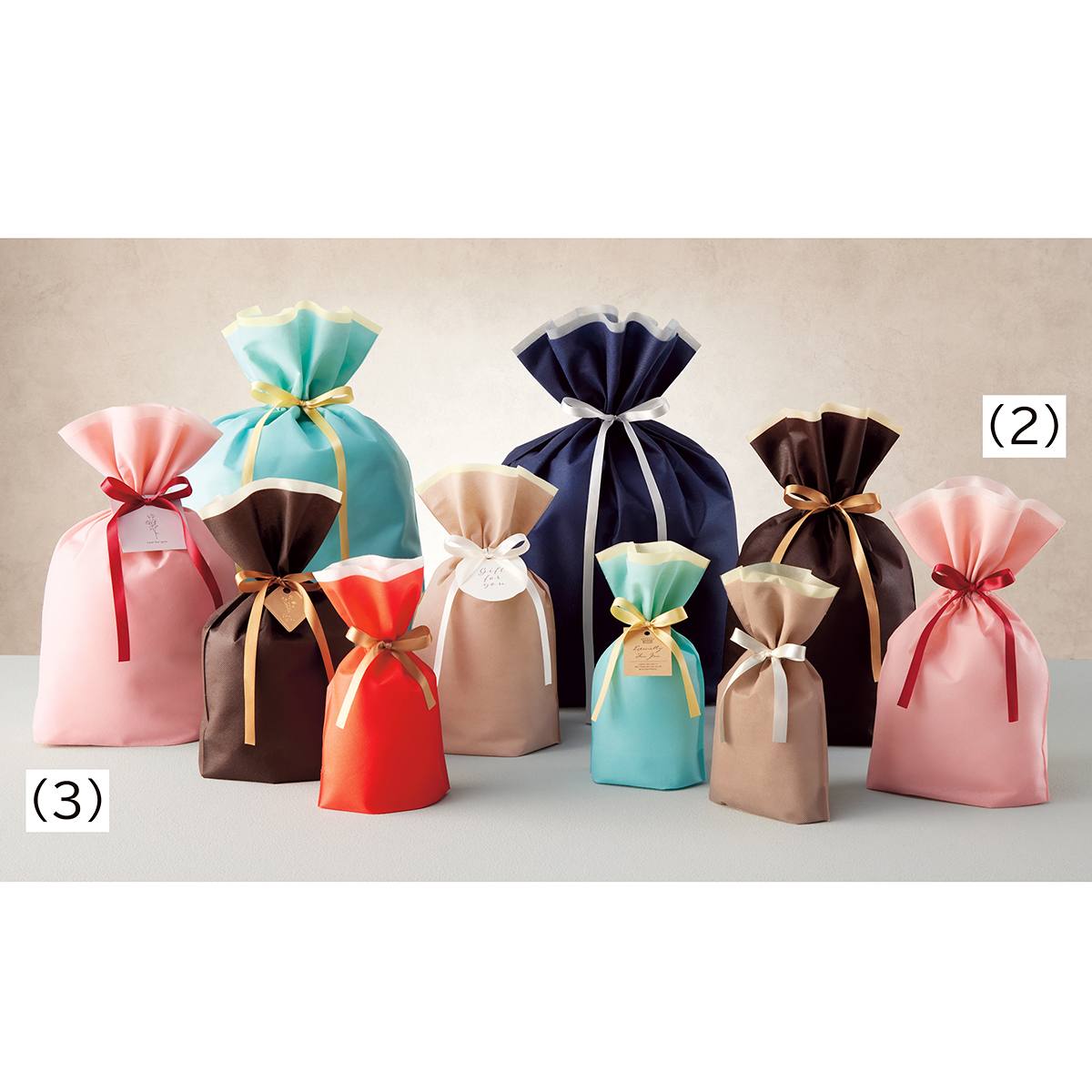 【10枚】不織布リボン付きギフトバッグ スモーキーピンク 幅24×高さ36[24]×底マチ12cm 