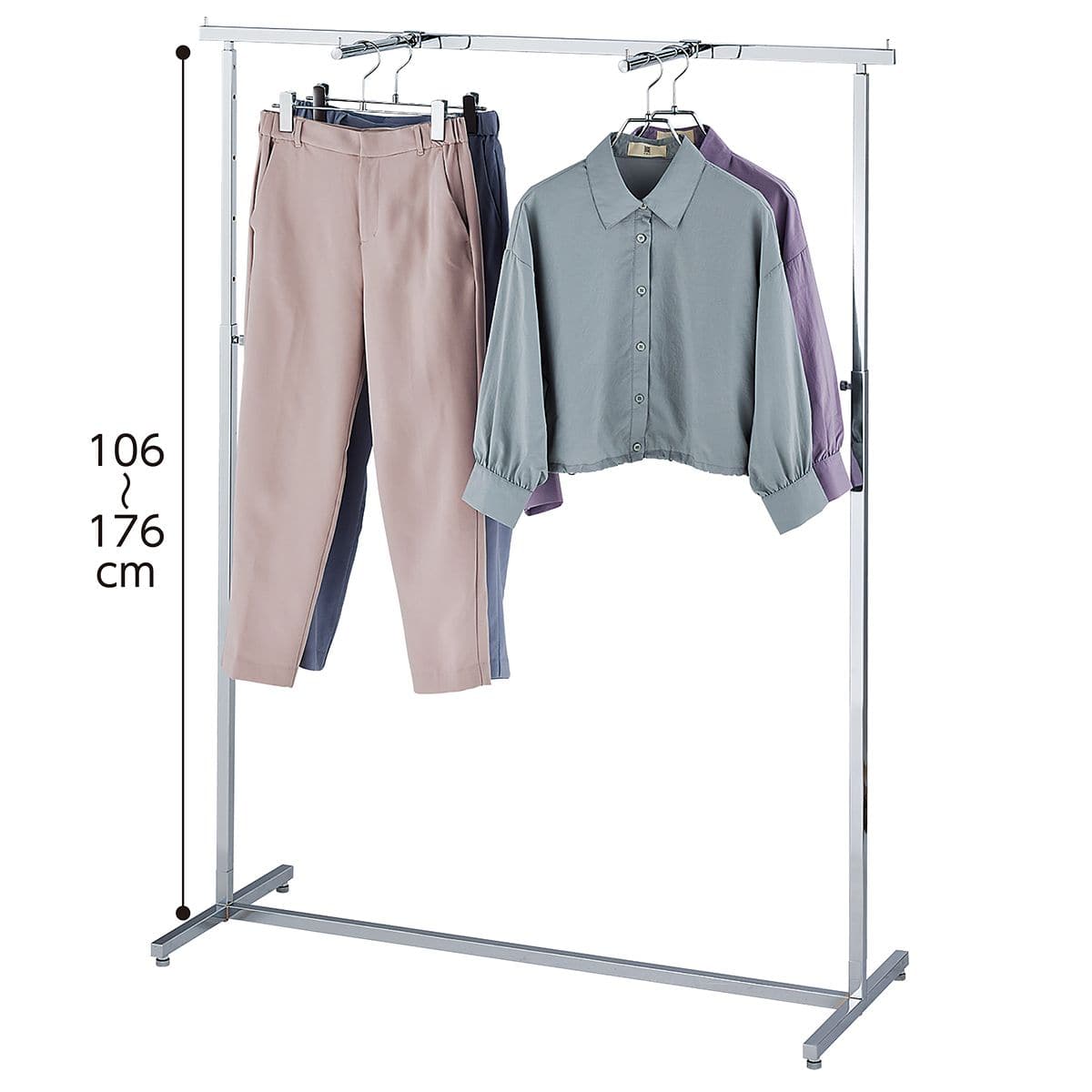 クロームメッキ ハンガーラック 角パイプ〔ストエキオリジナル〕 幅90cm