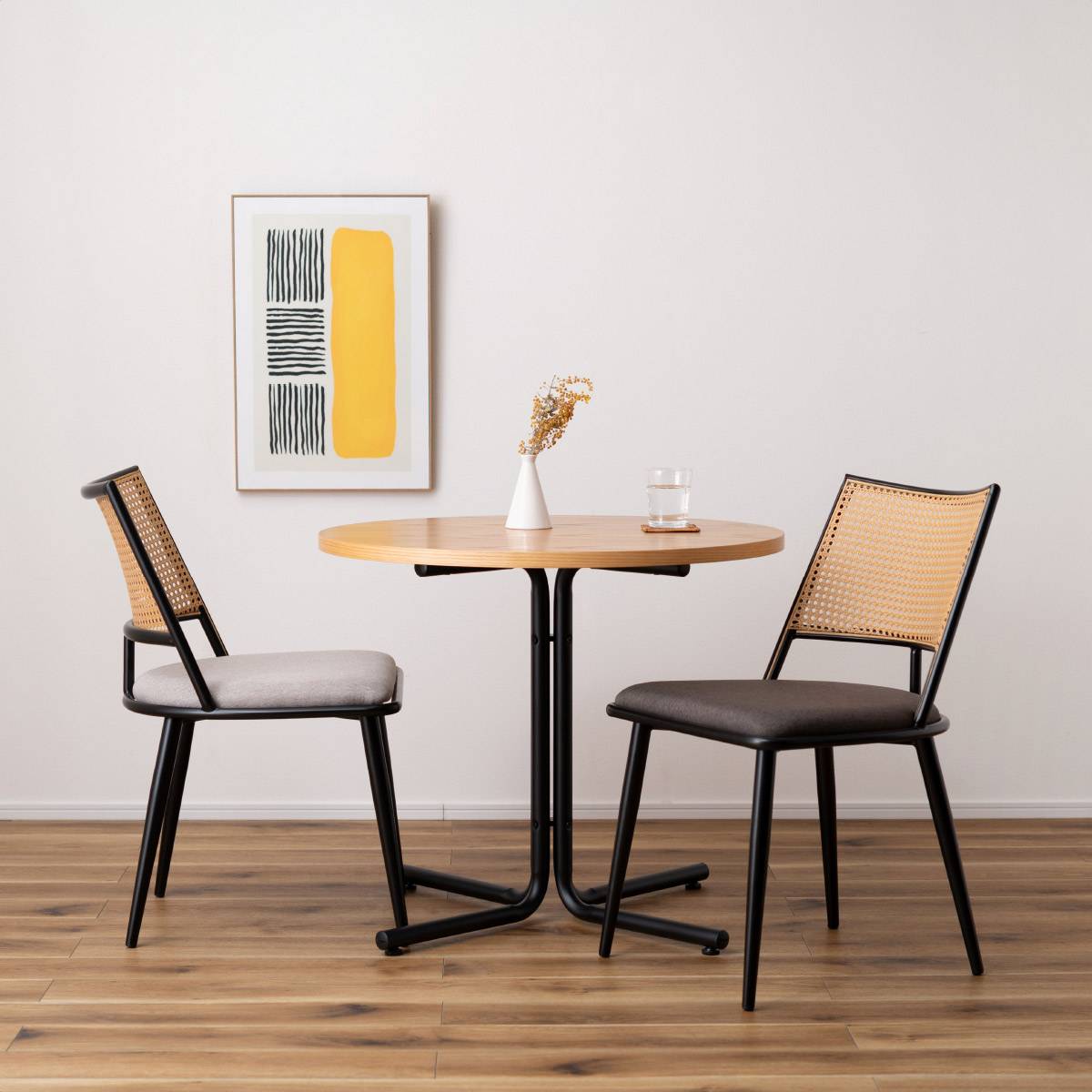 2脚 ダイニングチェア 背ベージュ×座グレー