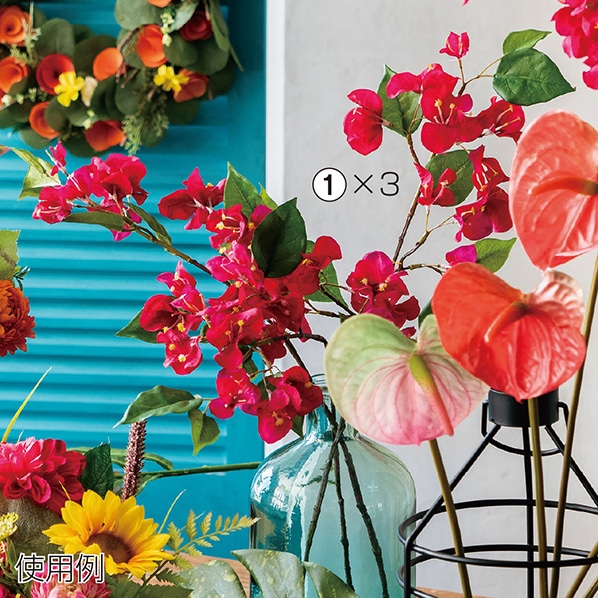 ブーゲンビリアスプレー 夏 ボタニカル 装飾 造花 ディスプレイ グリーン トロピカル 通販 ストア エキスプレス