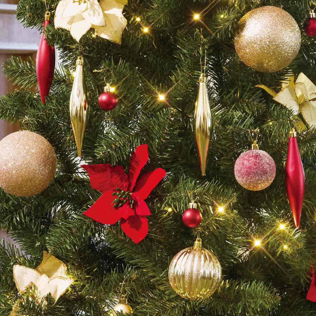 クリスマスツリー 金色 赤いボールとリボン付き