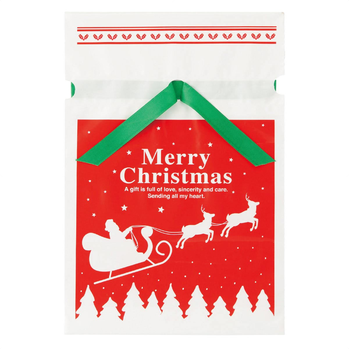 20枚 リボン付きギフトバッグ ベーシッククリスマス 幅15×高さ25[18.5]×底マチ5cm