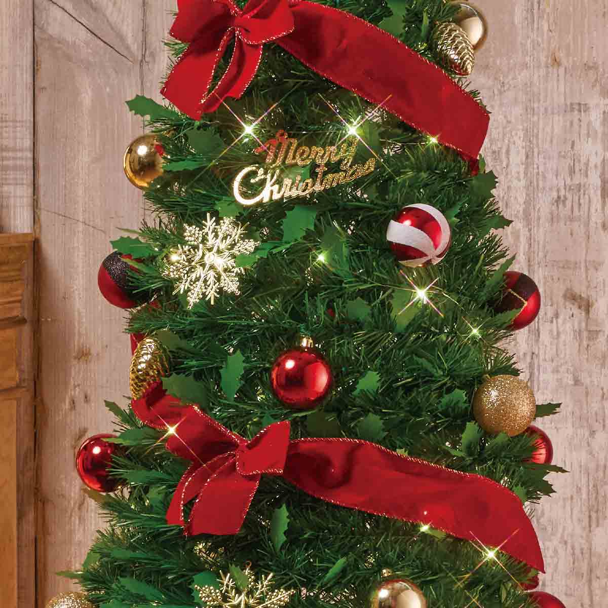 ライト付きポップアップクリスマスツリー レッド 高さ150×幅60cm