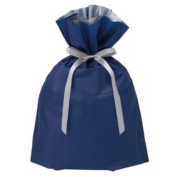 【20枚】 梨地リボン付きギフトバッグ ネイビー 17×28[18]×底マチ8cm