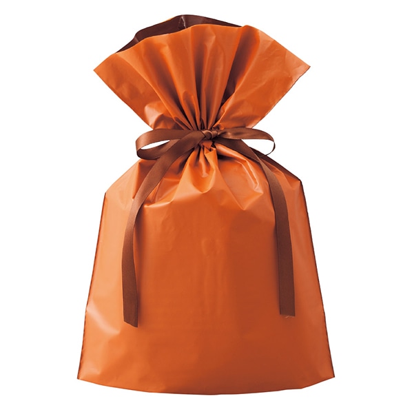 【20枚】 梨地リボン付きギフトバッグ オレンジ 17×28[18]×底マチ8cm