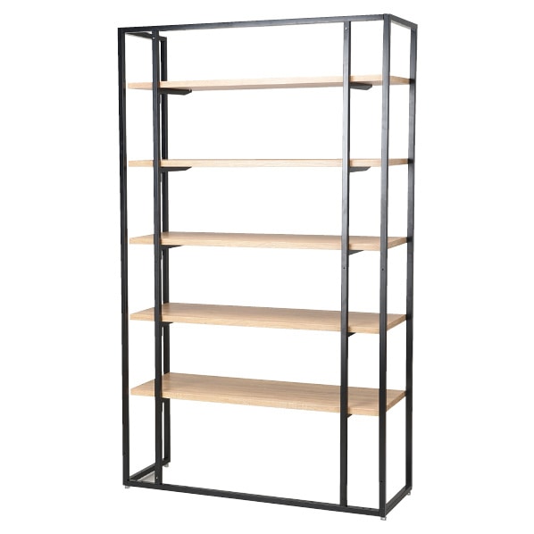 UR壁面オープンタイプ ブラック 幅120×高さ210cm 木棚(ラスティック柄)5枚セット