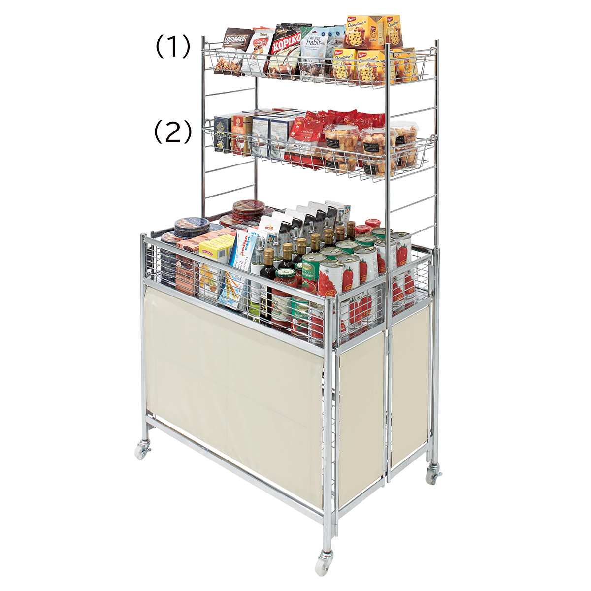 (1)上置きカゴハイタイプセット(2)追加カゴ 使用例