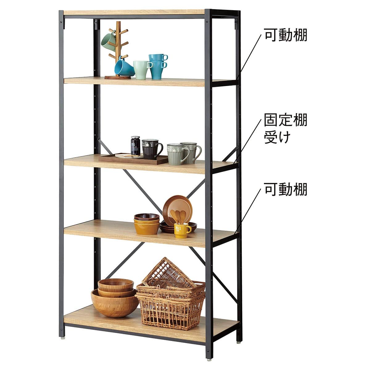 Lアングルシェルフラック 幅90cm 高さ180cm 5段〔ストエキオリジナル〕 ラーチ合板