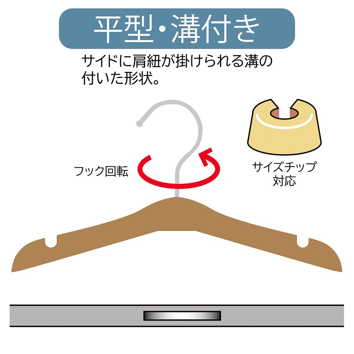 子供用木製ハンガー 木地仕上げ〔ストエキオリジナル〕 平型溝付き 幅32cm