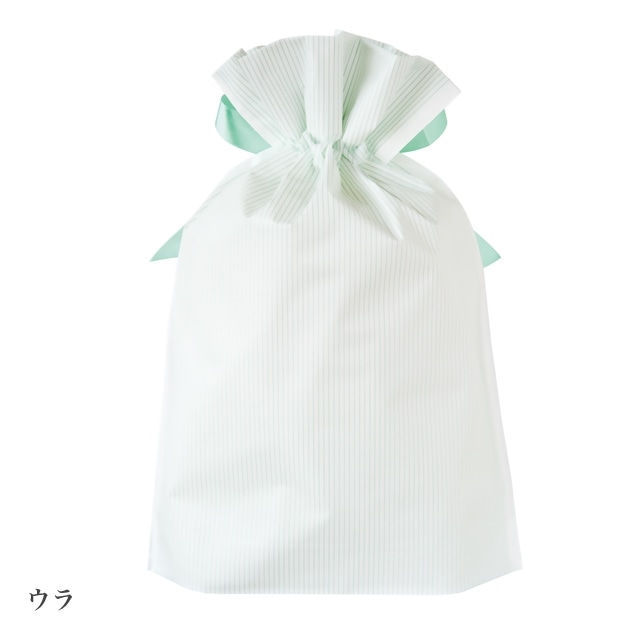 【20枚】リボン付きギフトバッグ ミントストライプ 幅15×高さ23[16]×底マチ5cm 