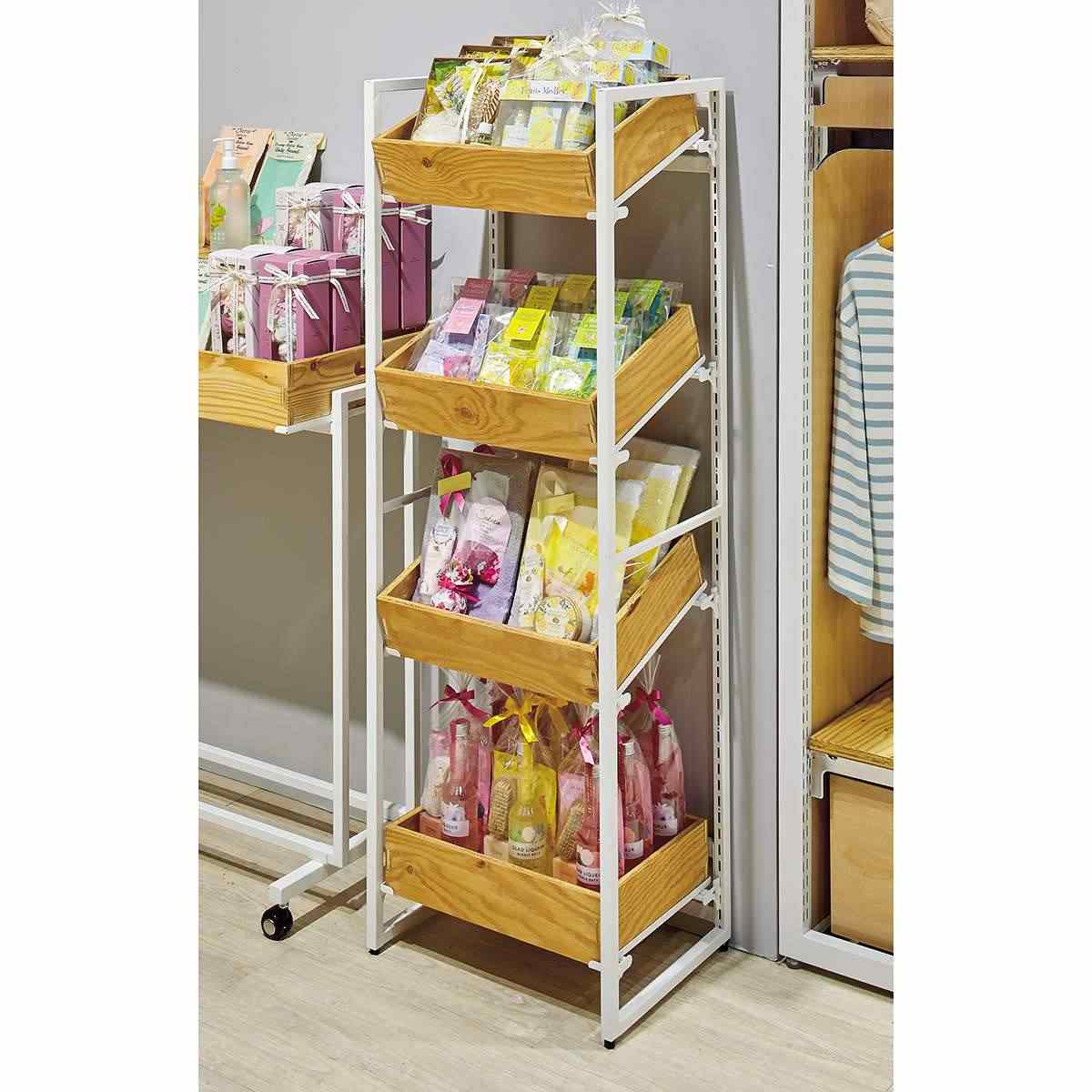 ボックスフレーム 陳列什器 高さ10cm ボックス展開 4段 ホワイト〔ストエキオリジナル〕 ナチュラル