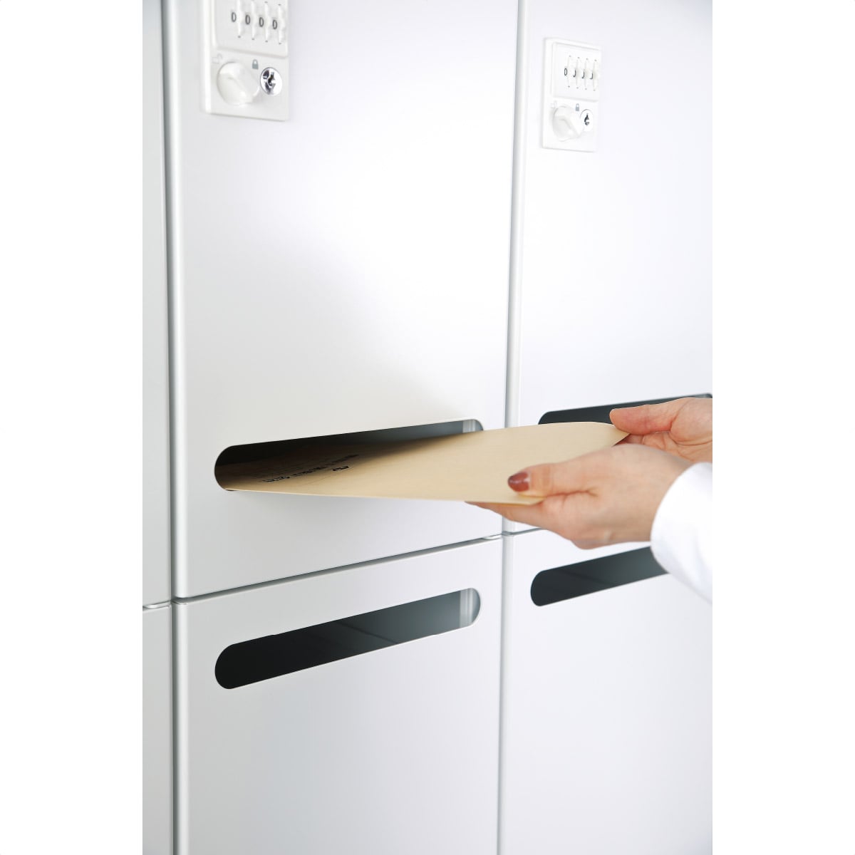 メール開口・下段オープンタイプ可動棚式 ダイヤル錠 ホワイト(RLKシリーズ) 2列4段4人用[幅52.5cm]