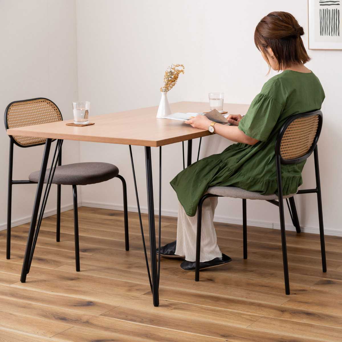 2脚 ダイニングチェア 背ベージュ×座グレー