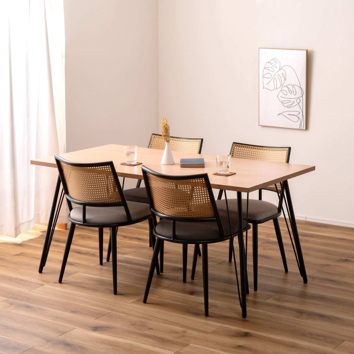 2脚 ダイニングチェア 背ベージュ×座グレー