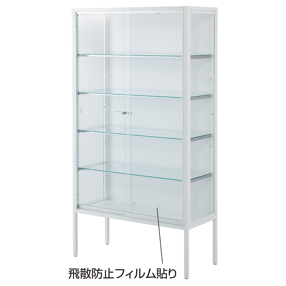 ラテラルショーケースホワイト 幅90×高さ180cm ガラス棚〔ストエキオリジナル〕 棚3枚