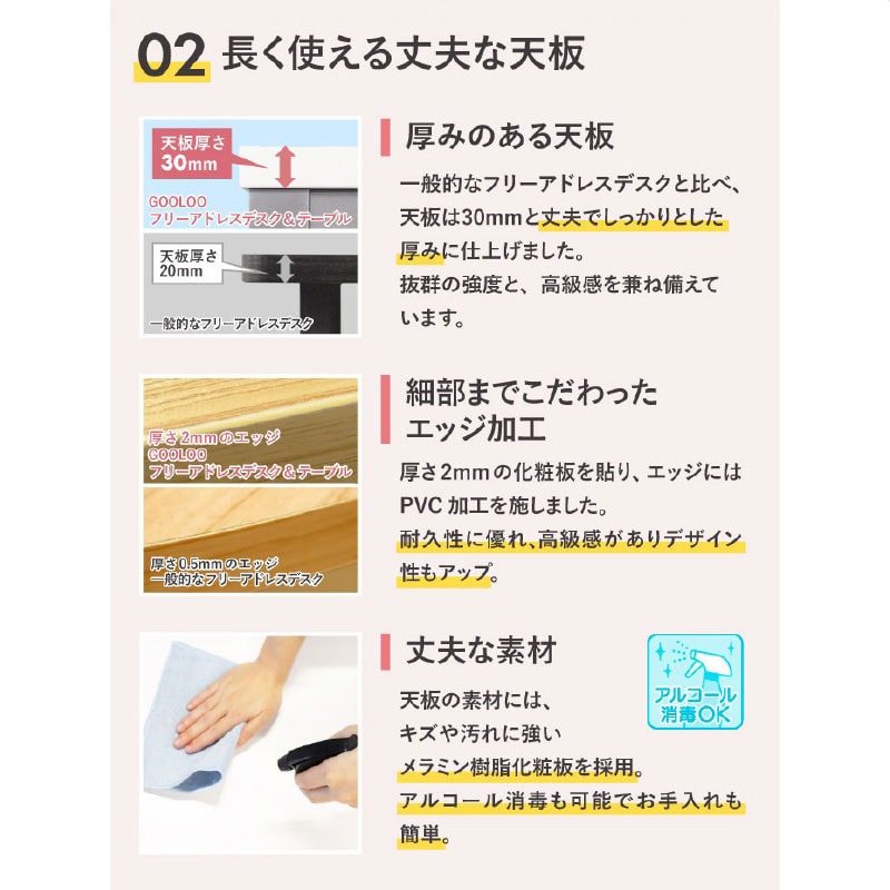 フリーアドレスデスク 幅360×奥行120cm ブラック×ナチュラル