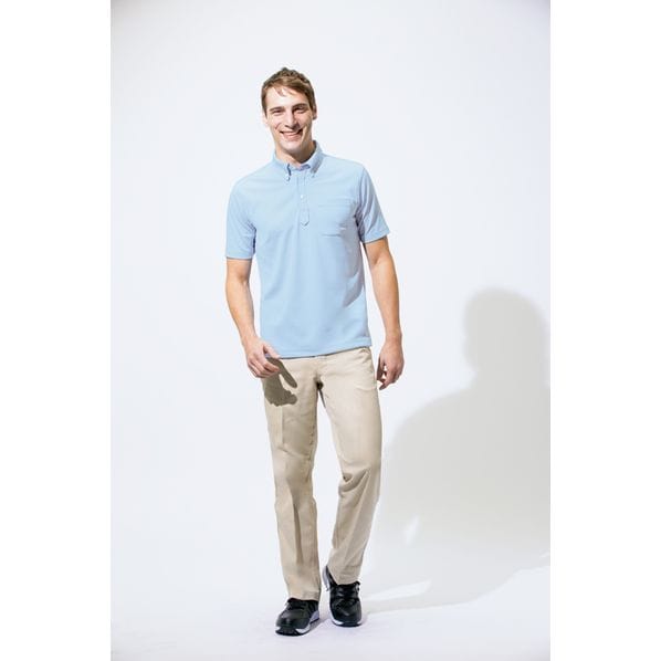 吸汗速乾(クールコンフォート)半袖ボタンダウンポロシャツ(男女兼用) ブラック(アイトス AZ-10599) 吸汗速乾 半袖ポロシャツブラック5号▼