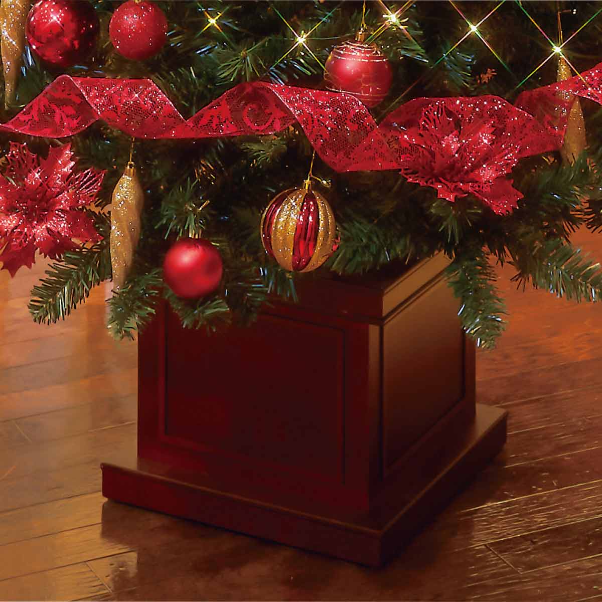 木製ベースクリスマスツリーセット レッド［ストエキオリジナル］ 高さ150×幅82cm