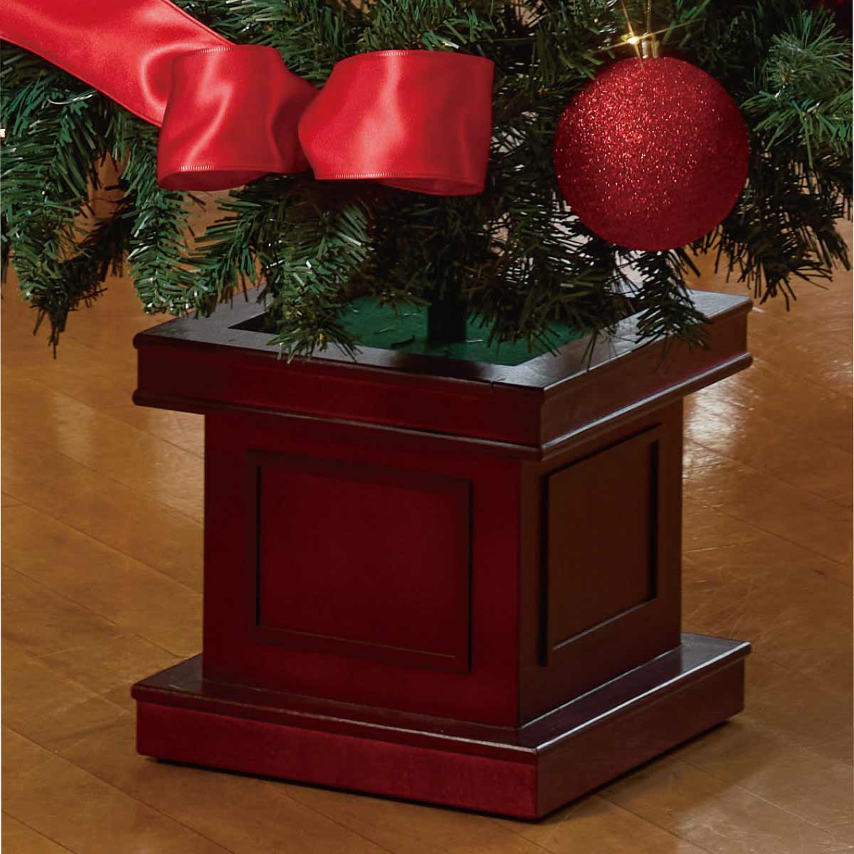 スクエアベース スリムクリスマスツリーセット レッド 高さ150×幅66cm