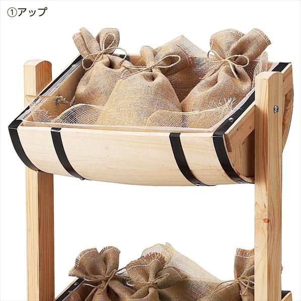 ハーフバーレルスタンド 木製ワゴン 2段