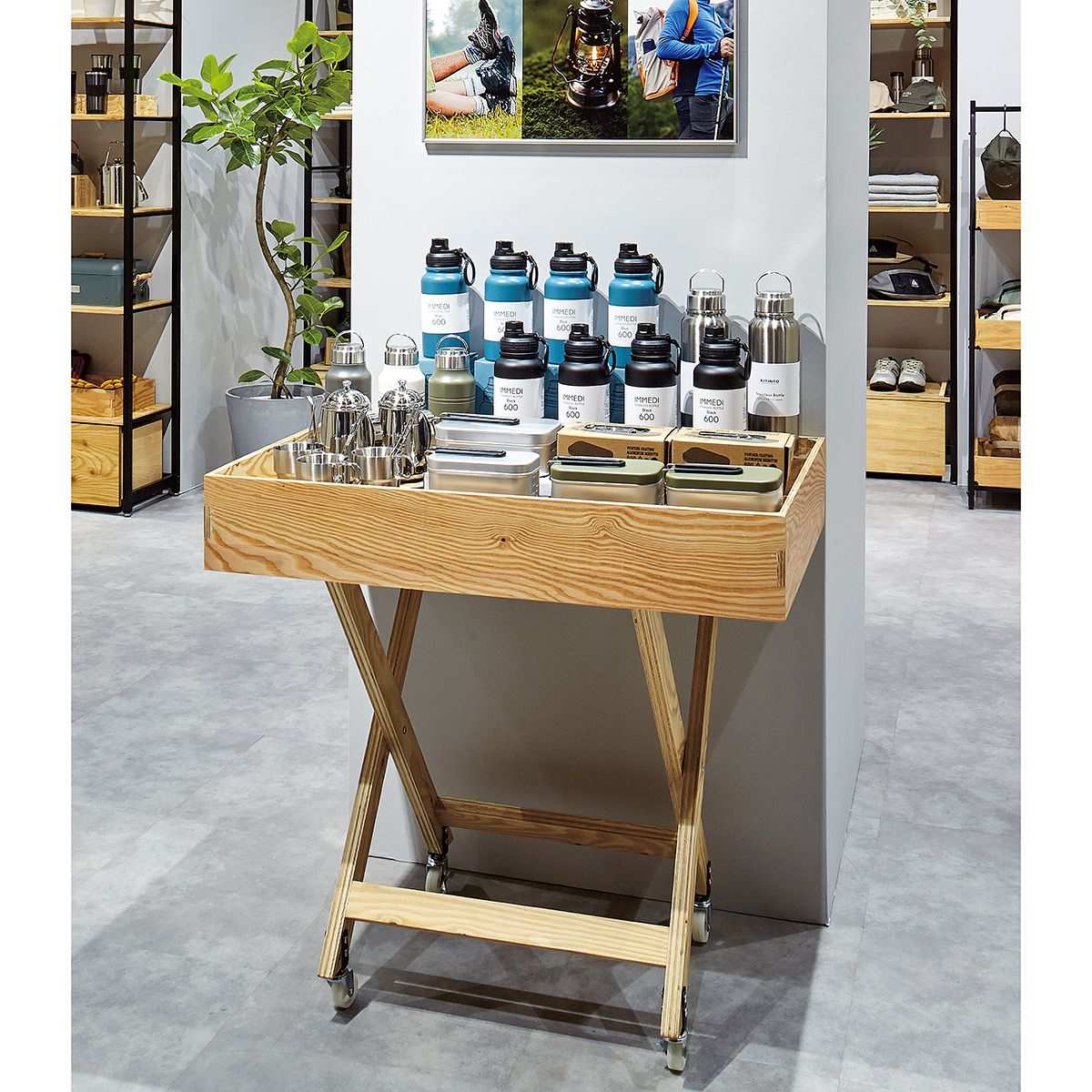 木製X脚ワゴン〔ストエキオリジナル〕 ラーチ合板