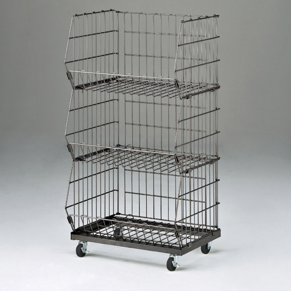 ジャンブルバスケット(直径6cmキャスター付き) 幅58.8cm ブラック〔ストエキオリジナル〕 3段