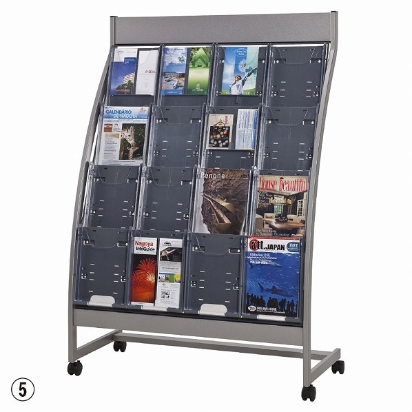 パンフレットスタンド 湾曲4段タイプ 湾曲4段2列グレー PSR-C204-GR