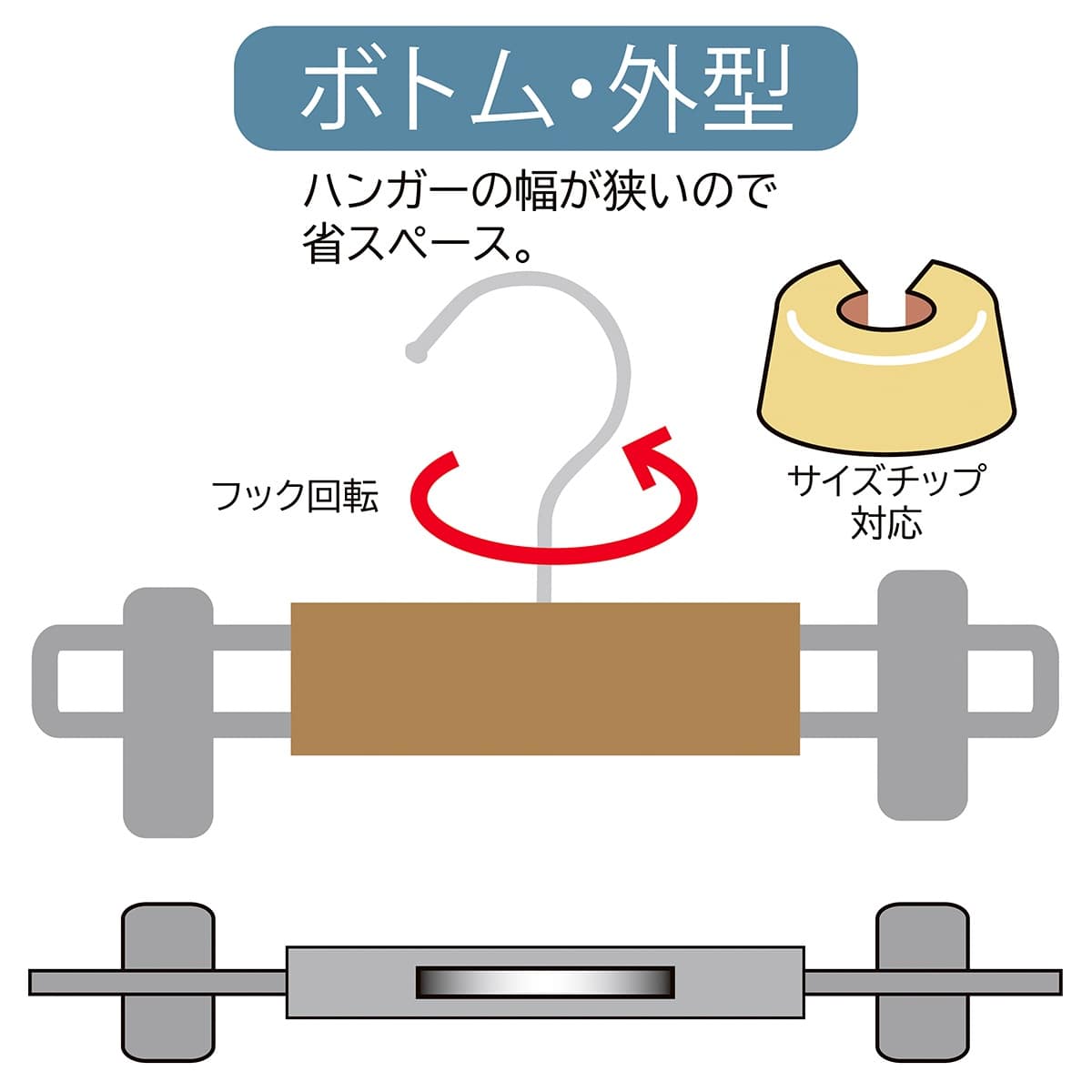 子供用木製ハンガー クリア〔ストエキオリジナル〕 ボトム 外型クリップ付き