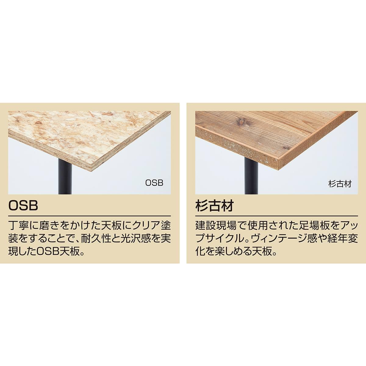 セレクトカフェテーブル 角型 黒脚 60cm角×高さ71.5cm〔ストエキオリジナル〕 人工銘木 ナチュラル