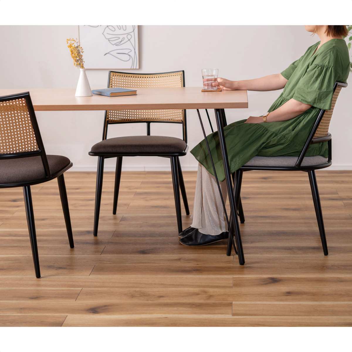 2脚 ダイニングチェア 背ベージュ×座グレー