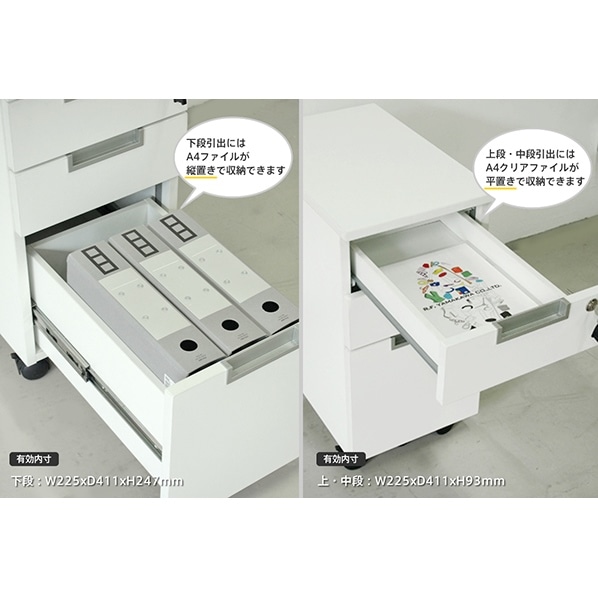 アールエフヤマカワ スチール脚デスク スリムワゴン ホワイト