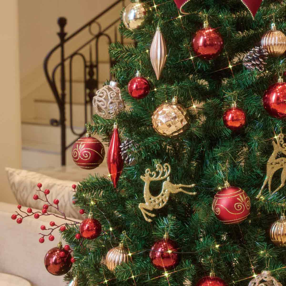 ラグジュアリークリスマスツリーセット レッド［ストエキオリジナル］ 高さ180×幅100cm