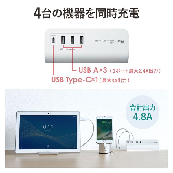 クランプ式usb充電器 Typec1ポート Usb3ポート ブラック Aca Ip51bk 通販 ストア エキスプレス
