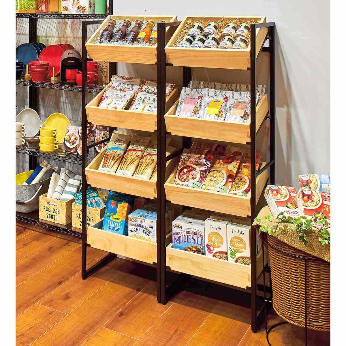 ボックスフレーム 陳列什器 高さ10cm ボックス展開 4段 ブラック〔ストエキオリジナル〕 ナチュラル