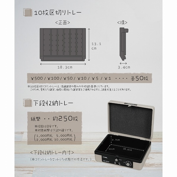 カール事務器 手提げ金庫 CB-8250 -D 6硬貨対応トレー
