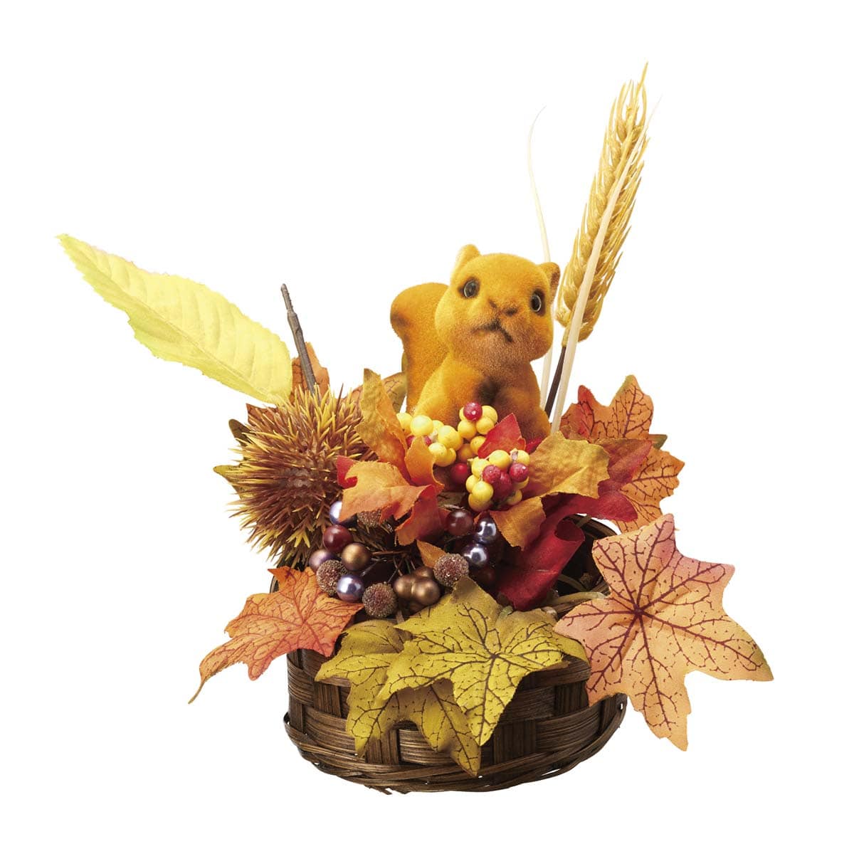 リス盛カゴアレンジ 高さ16cm 秋装飾 ディスプレイ 造花 置物 通販 ストア エキスプレス