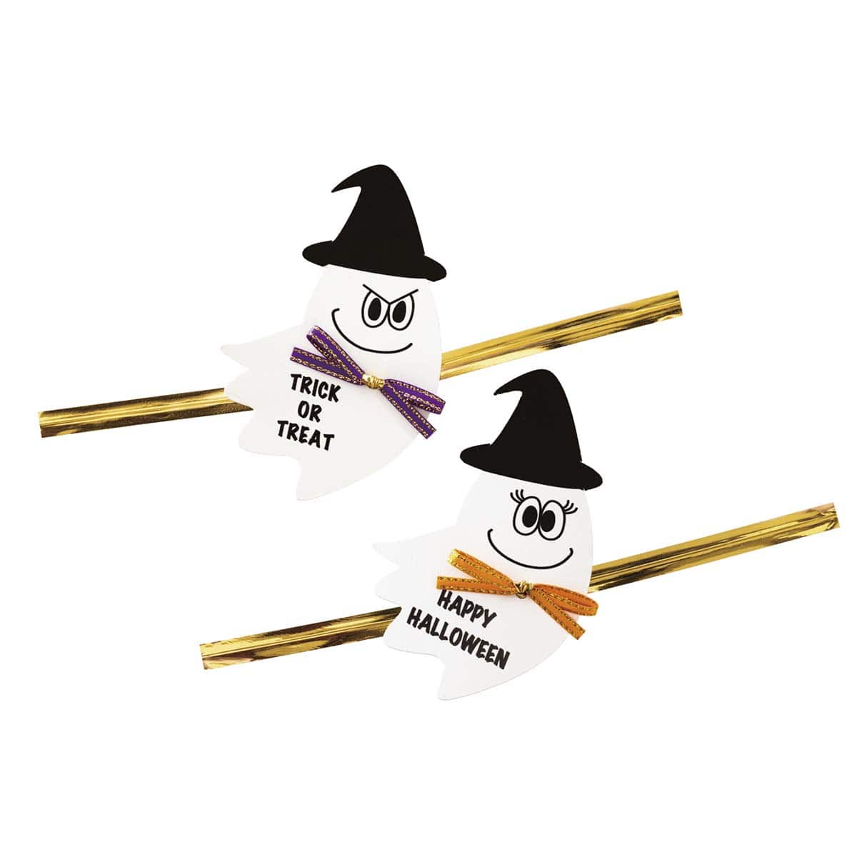 ハロウィンゴーストワイヤータイ 10個 ラッピング用品 おばけ パープルリボン オレンジリボン トリックオアトリート ハッピーハロウィン 通販 ストア エキスプレス