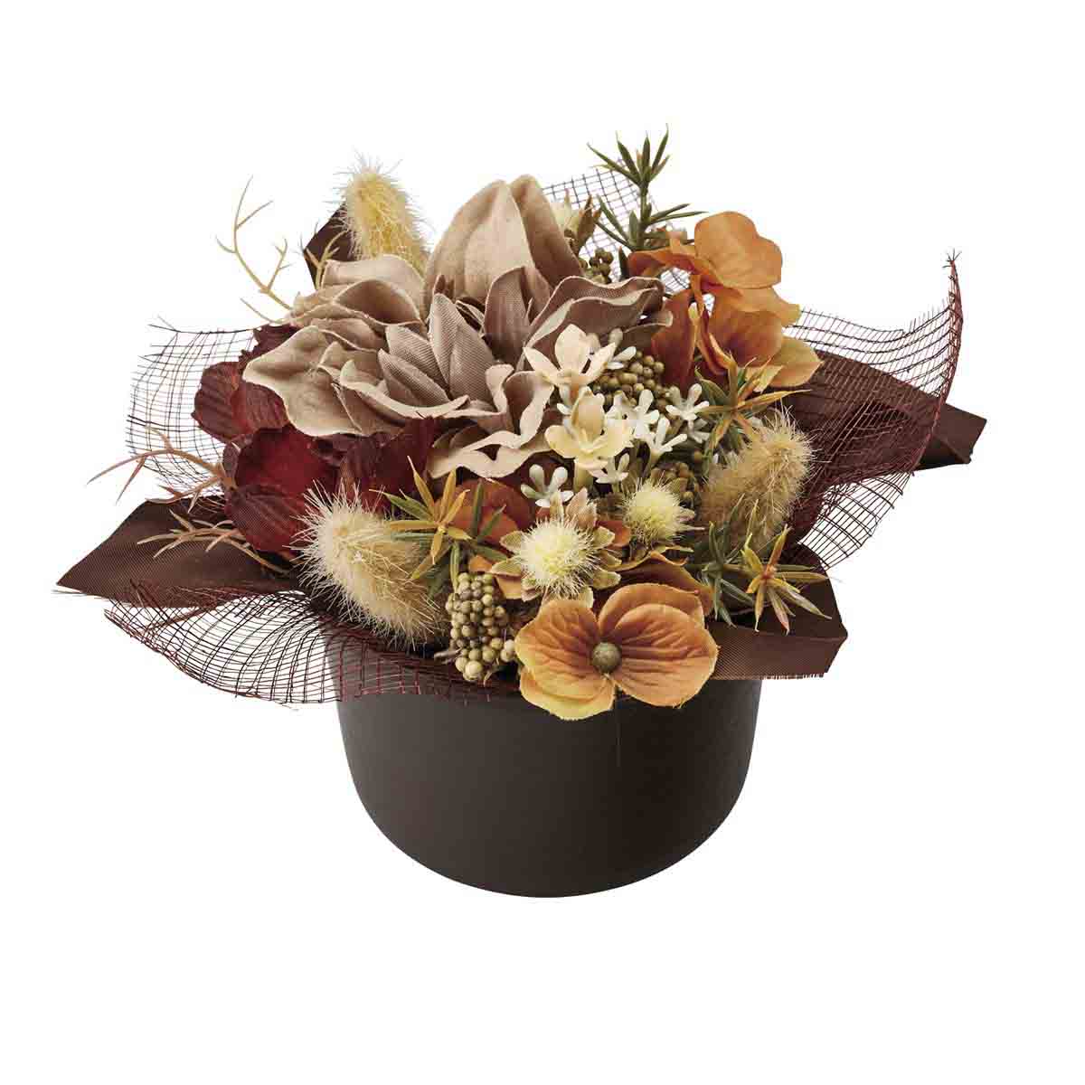 フラワーサテンアレンジ幅15cm 高さ13cm 秋装飾 ディスプレイ 造花 置物