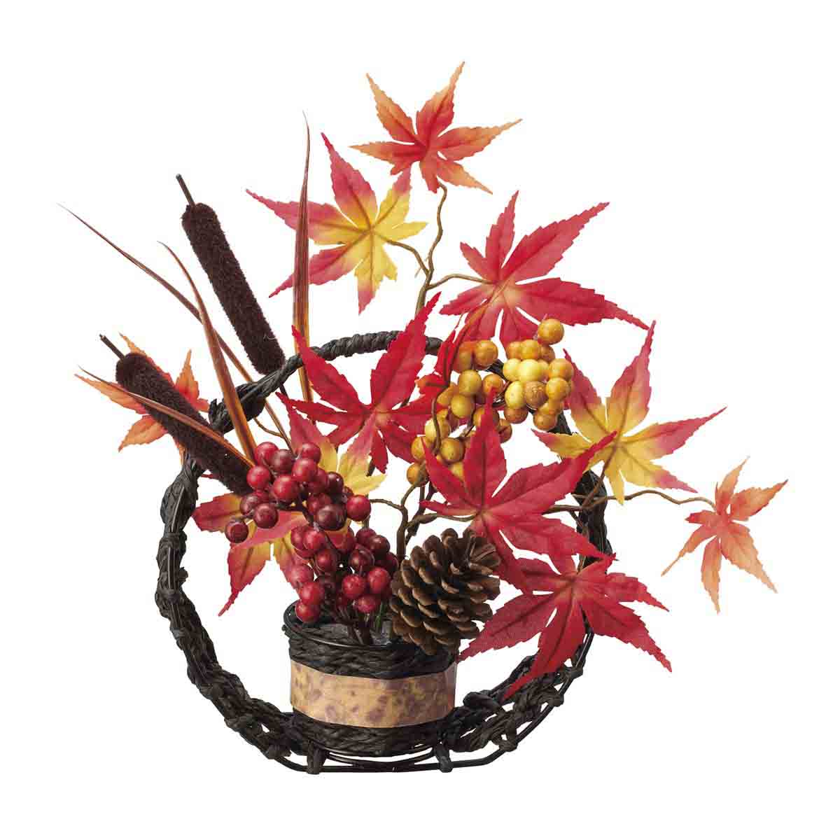 漆満月紅葉アレンジ 高さ30cm 秋装飾 ディスプレイ 造花 置物 通販 ストア エキスプレス