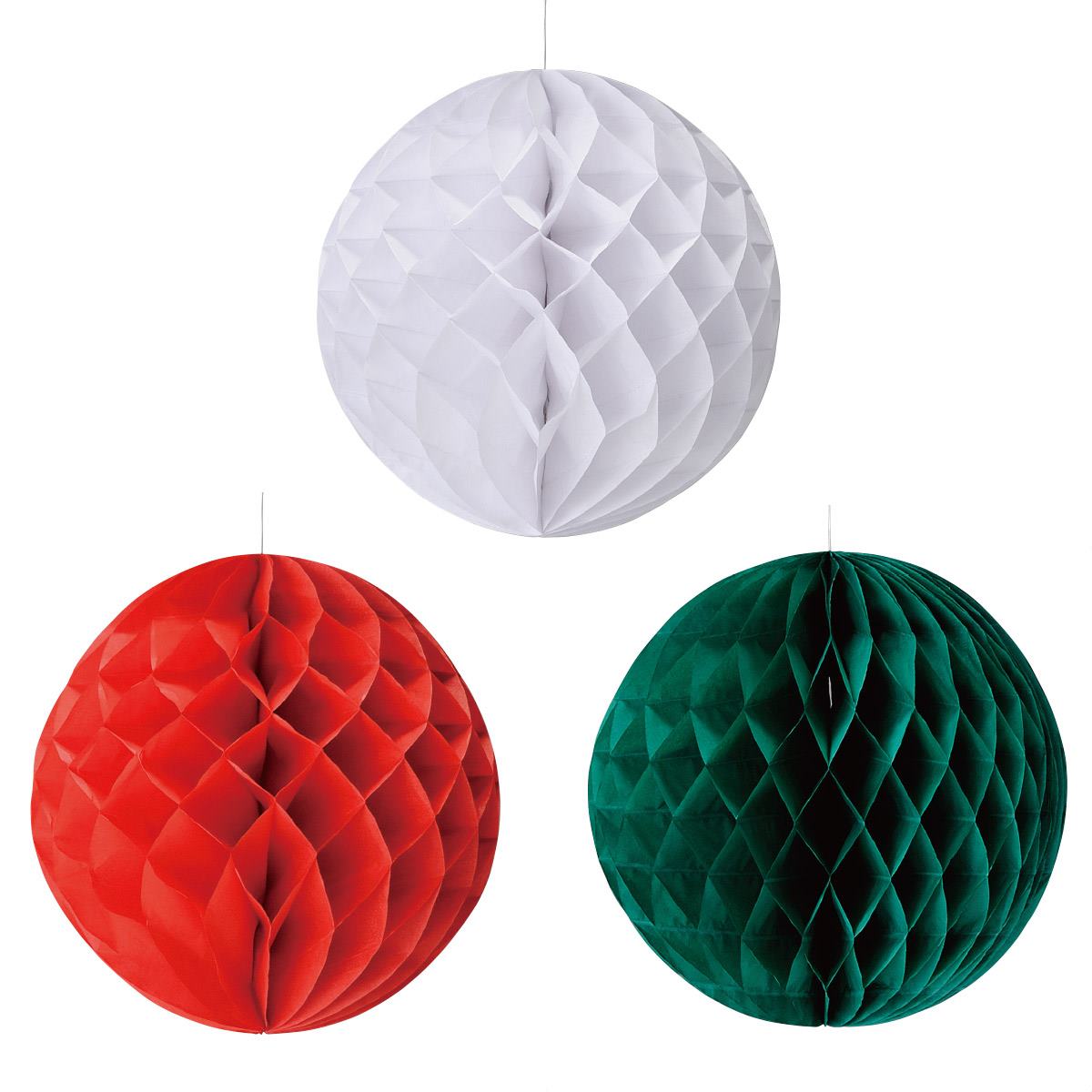 6個 ペーパーハニカムボール 白 緑 赤 クリスマス ディスプレイ 店舗装飾 クリスマス飾り 吊るし飾り 天井 通販 ストア エキスプレス