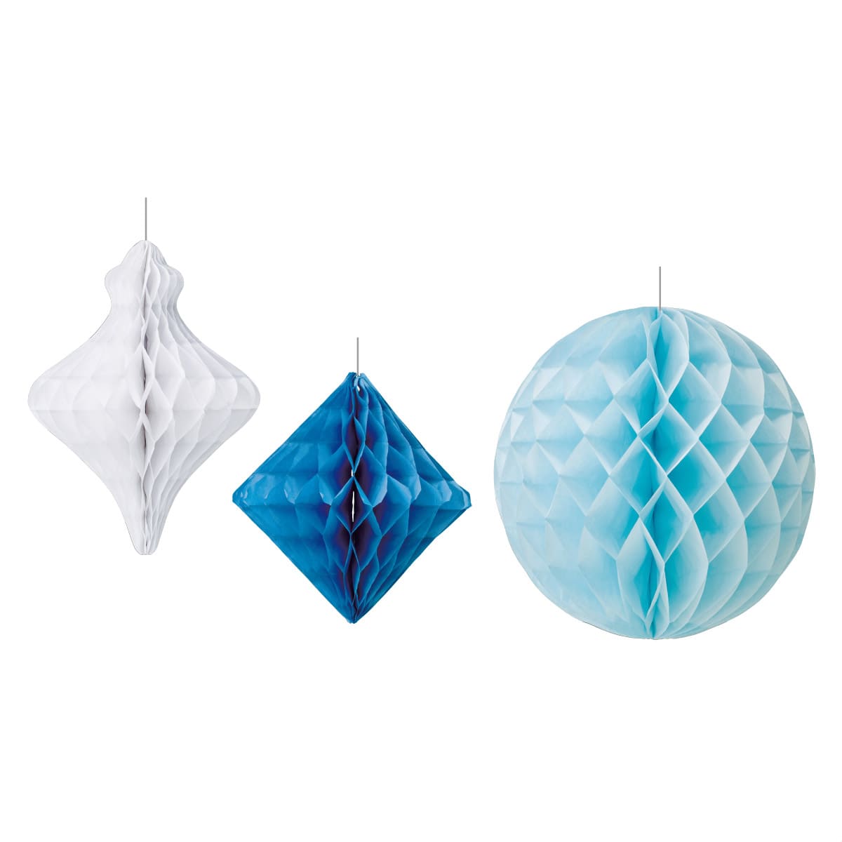 3個 ウィンター紙製ハニカムボール 白 水色 青 クリスマス ディスプレイ 店舗装飾 クリスマス飾り 吊るし飾り 天井 通販 ストア エキスプレス