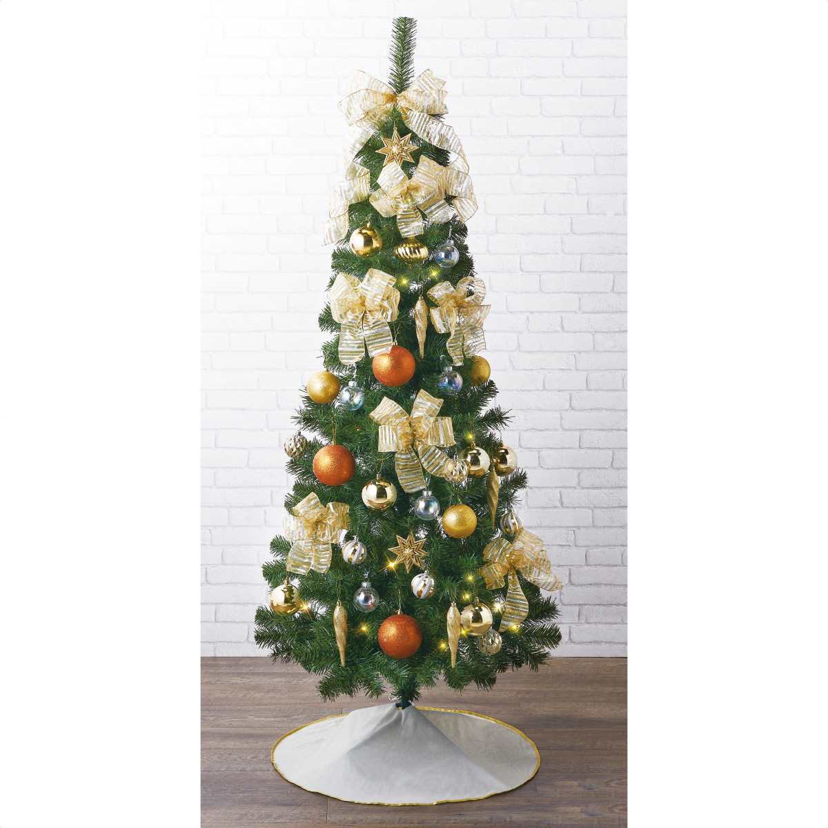 スリムツリーセット ゴールドリボン Led付クリスマスツリー スリム ディスプレイ 飾り オーナメント ツリースカート スリムツリーセット ゴールドリボン Led付クリスマスツリー スリム ディスプレイ 飾り オーナメント ツリースカート