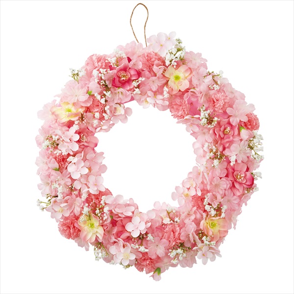 38cm】桜ピンクリース(造花) 春の玄関ドア飾り 春の飾り付け 【通販】ストアエキスプレス りか様専用に成りました!アナベルと小さな花すすきのリース