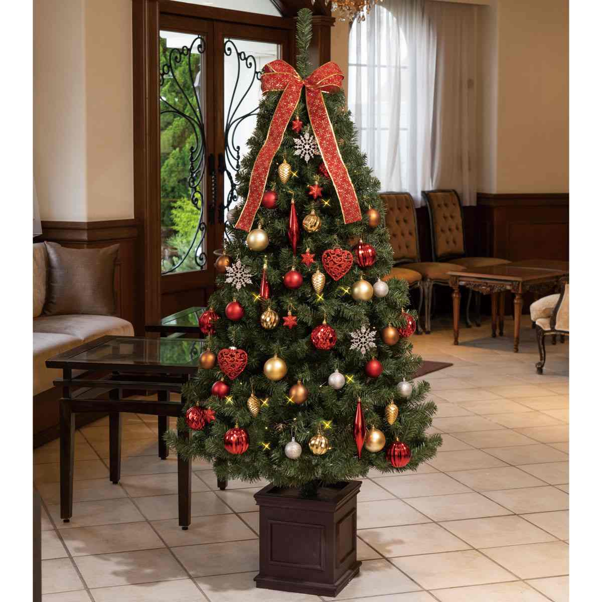 ベース付きクリスマスツリーセット レッドxゴールド ストエキオリジナル H150xw84cm クリスマス飾り通販 ストエキ